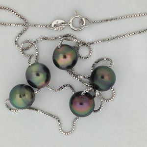 Tahitian Pearl Necklace 925 Sterling Silver